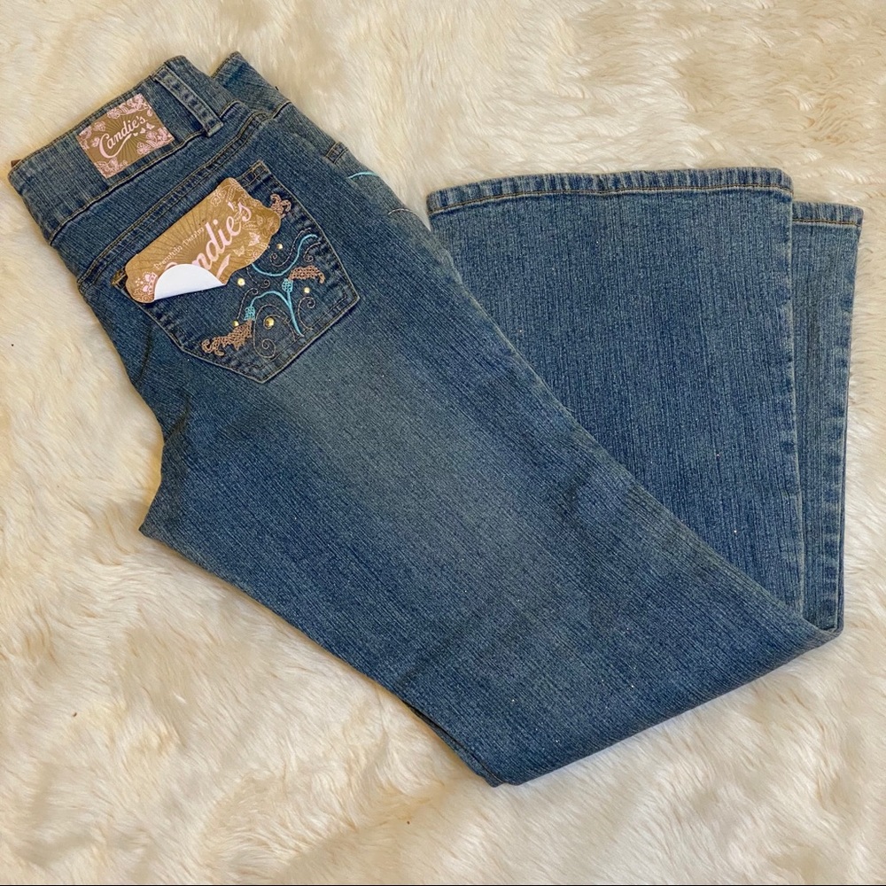 NWT Candies boot cut floral stitching with glitter